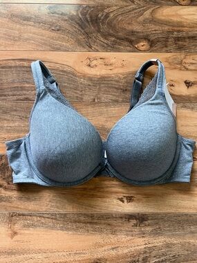 Cacique Gray Cotton Boost Plunge Bra 42C Underwire Padded Comfort NWT